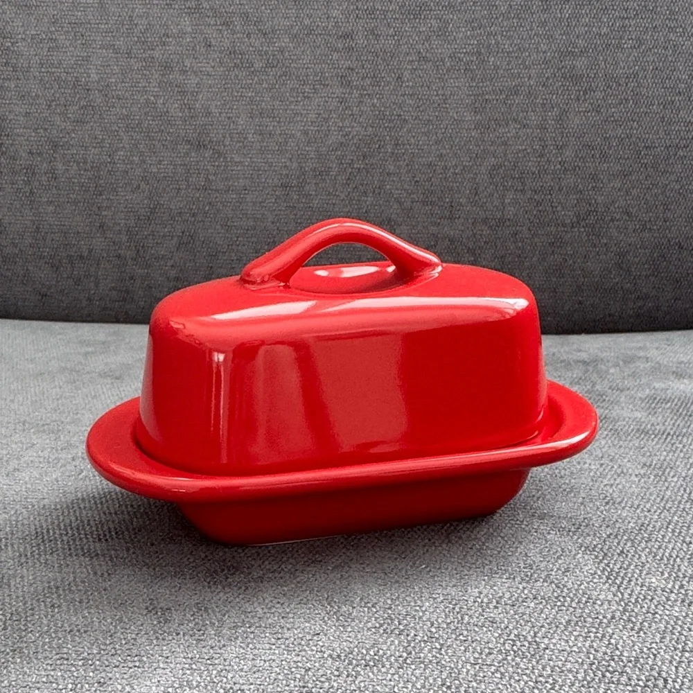 Mini Red Ceramic Butter Dish - Picture 1 of 3